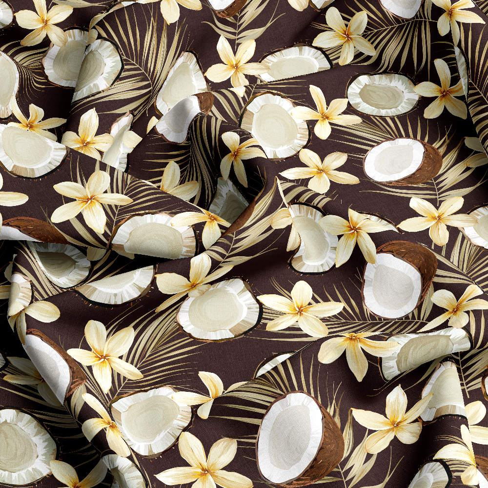 Dark Tropical Coconut Vintage Palm & Flower Print  – Custom Print Fabrics