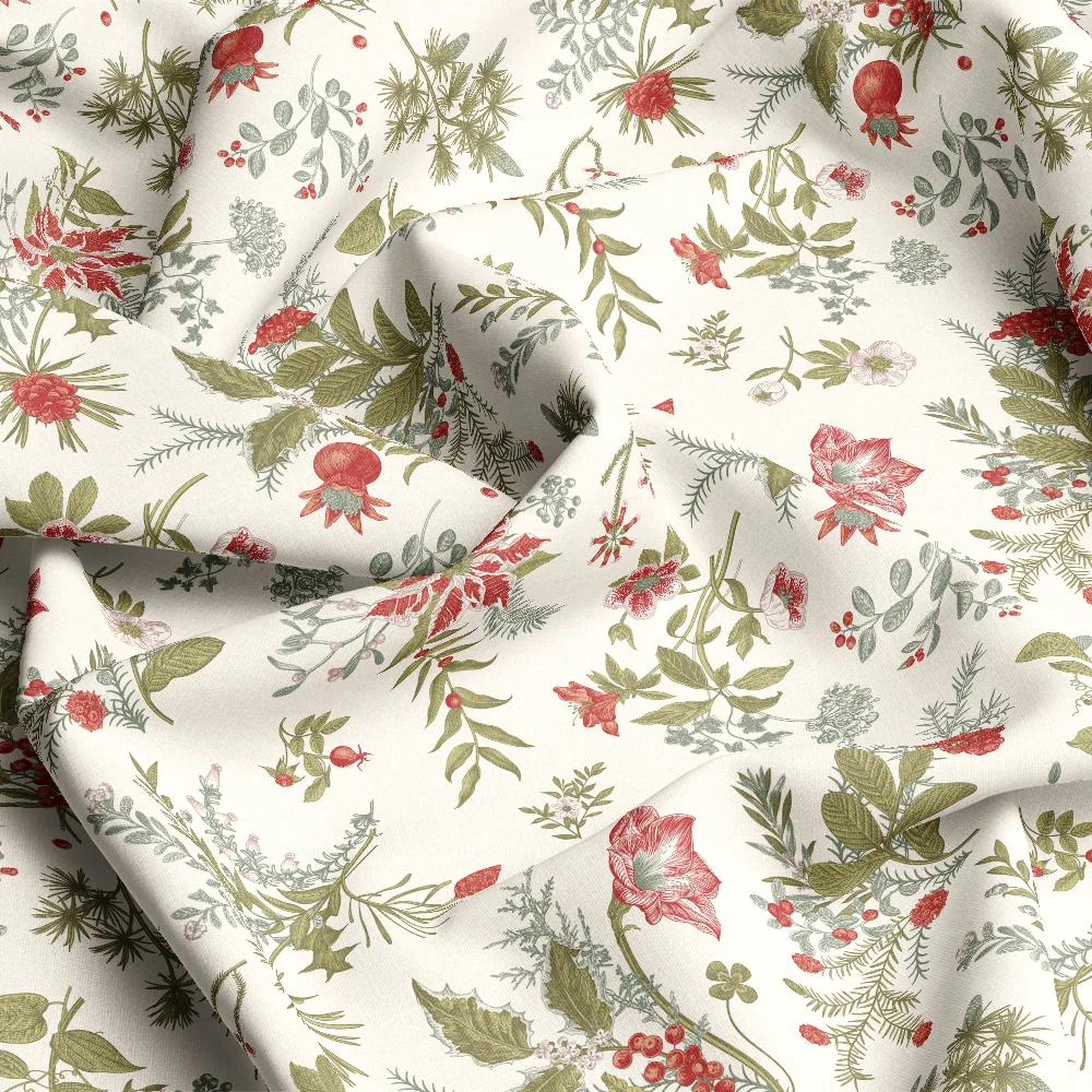 Classic Crimson & Evergreen Christmas Botanical – Custom Print Fabrics