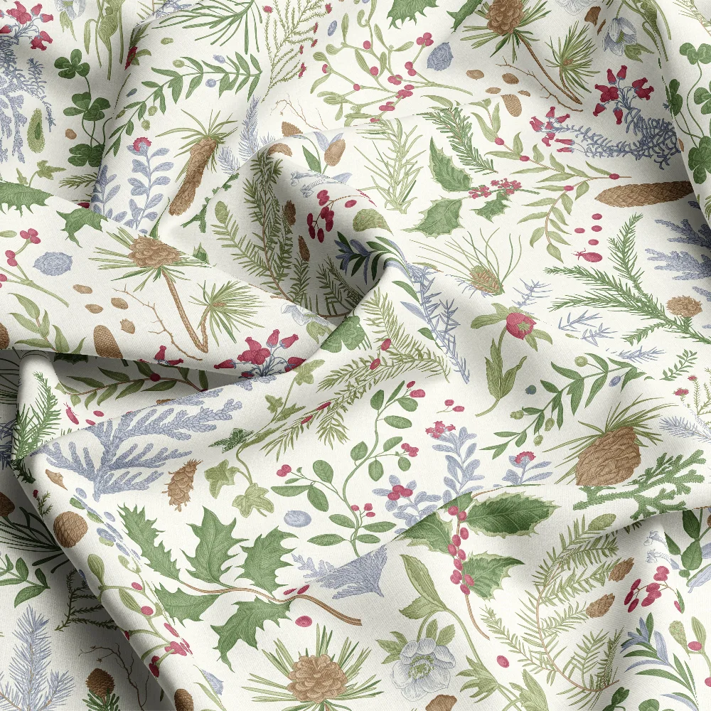 Vintage Christmas Botanical Winter Herbarium Print – Custom Print Fabrics