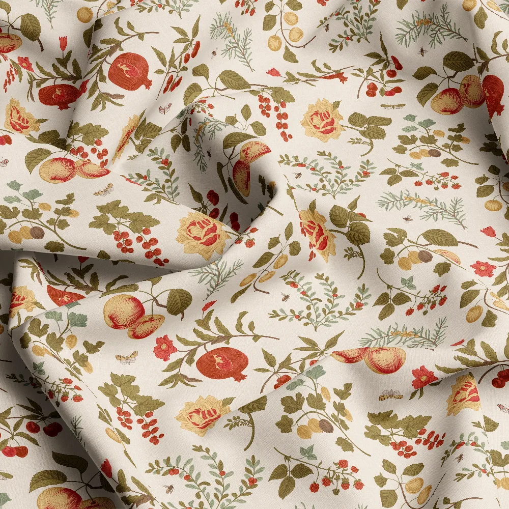 Autumn Fruit, Berry, and Floral Pattern – Custom Print Fabrics