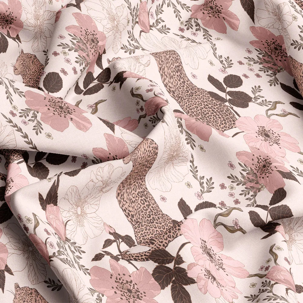 Retro Leopard Flowers Leaves Pattern – Custom Print Fabrics