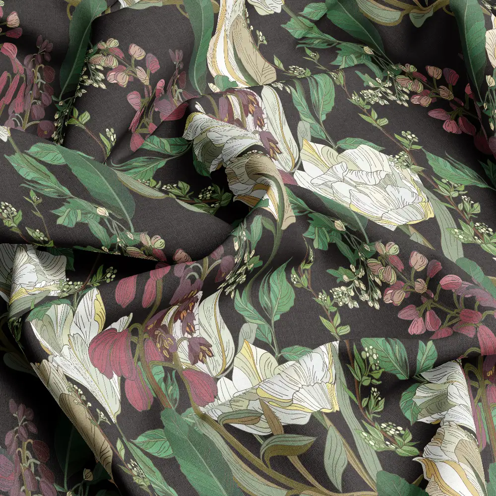Vintage Botanical Floral on Brown Base – Custom Print Fabrics