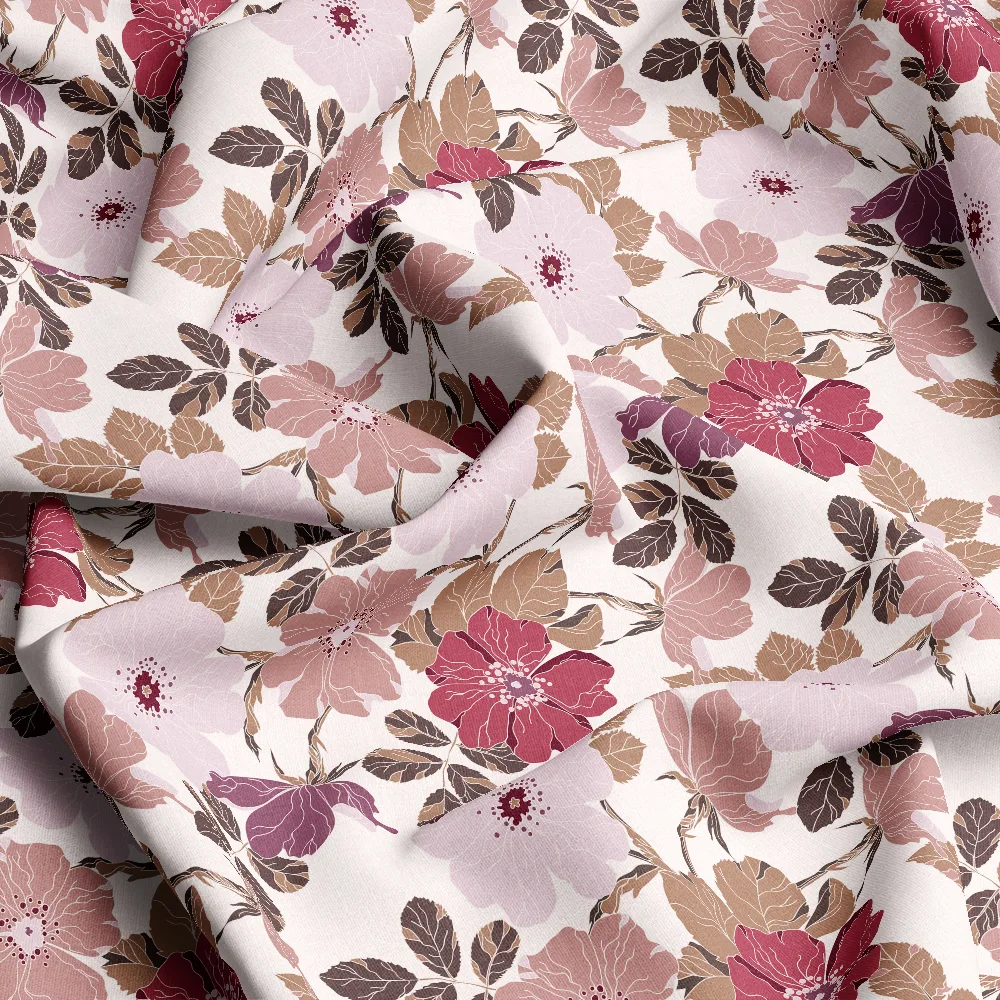 Vintage Blush Floral Leaves Seamless – Custom Print Fabrics