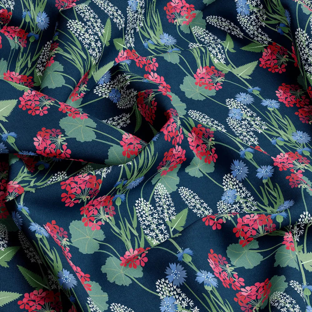 Botanical Sketch Flowers Branches Dark– Custom Print Fabrics