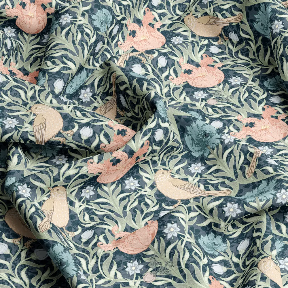 William Morris Style Birds and Floral – Custom Print Fabrics