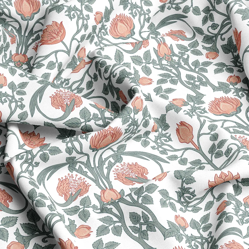 William Morris Style Floral and Vine – Custom Print Fabrics