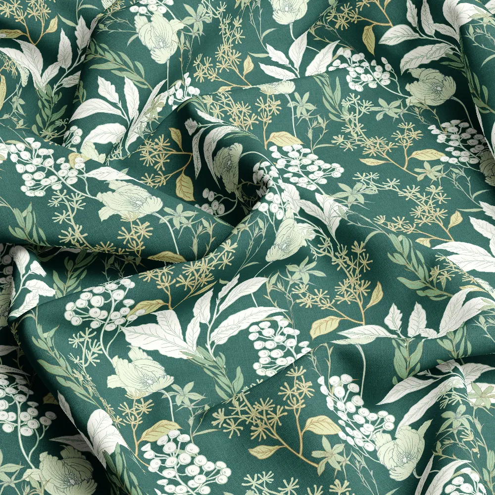 Vintage Green Botanical Tulip Pattern – Custom Print Fabrics