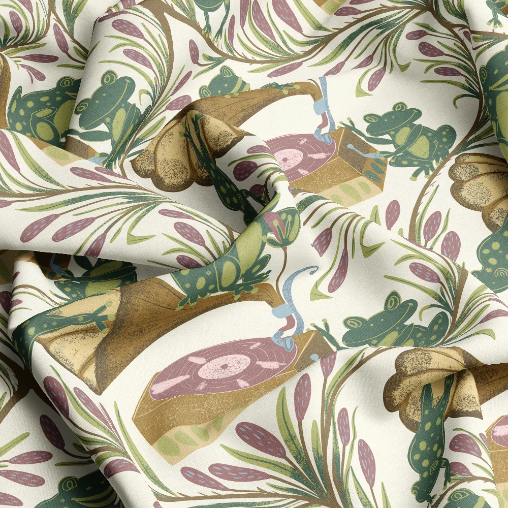 Whimsical Frog Band Cattail Meadow – Custom Print Fabrics