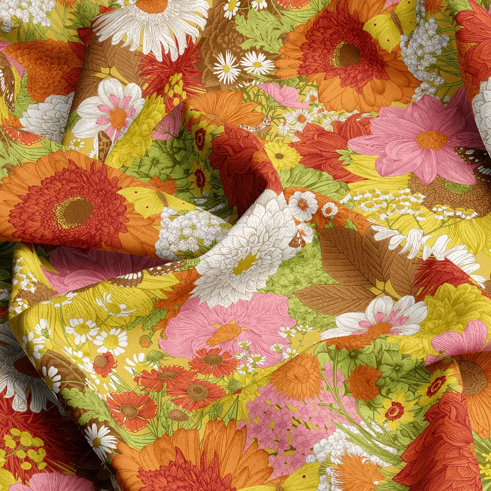 Retro Autumn Flowers & Butterflies – Custom Print Fabrics
