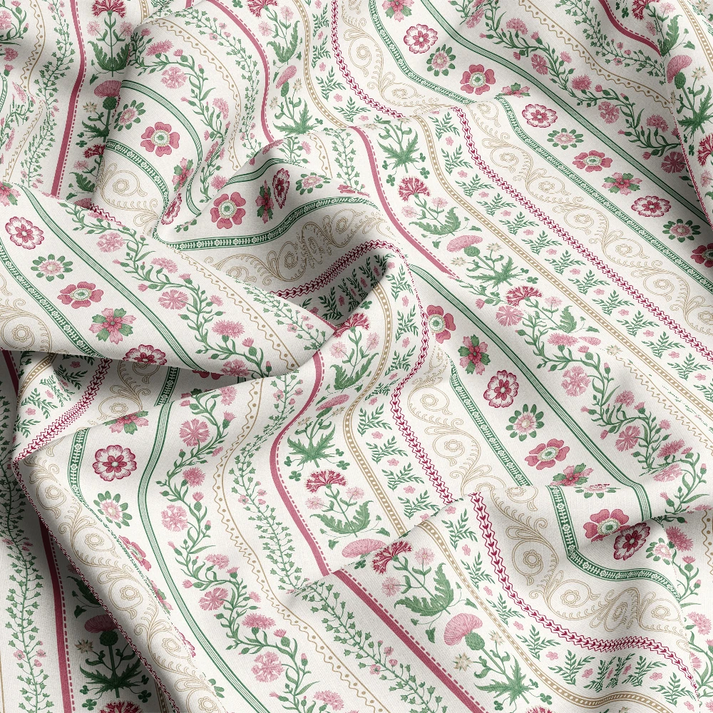 Pink Green Meadow Floral Stripe – Custom Print Fabrics
