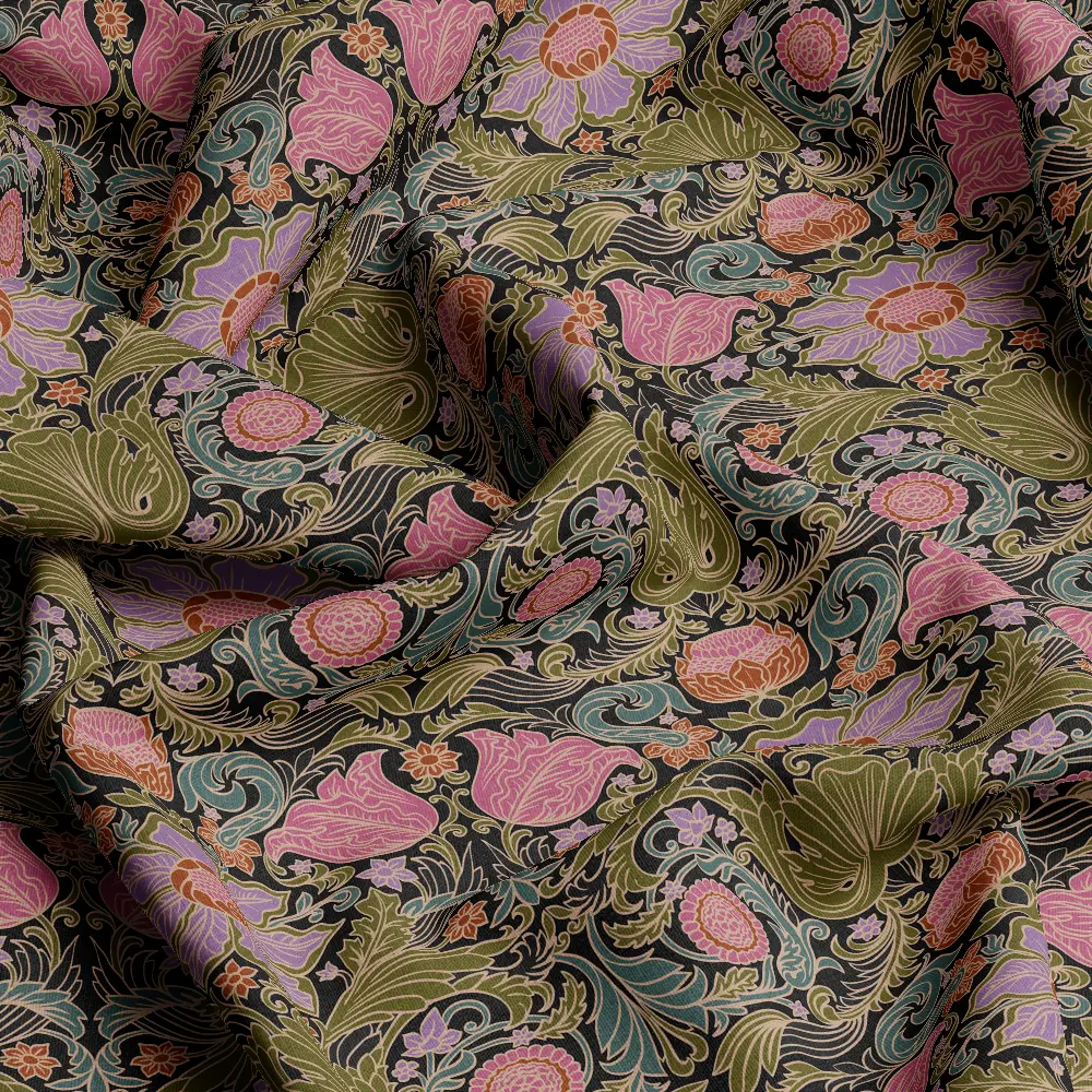 Vintage Baroque Floral Black Ground – Custom Print Fabrics