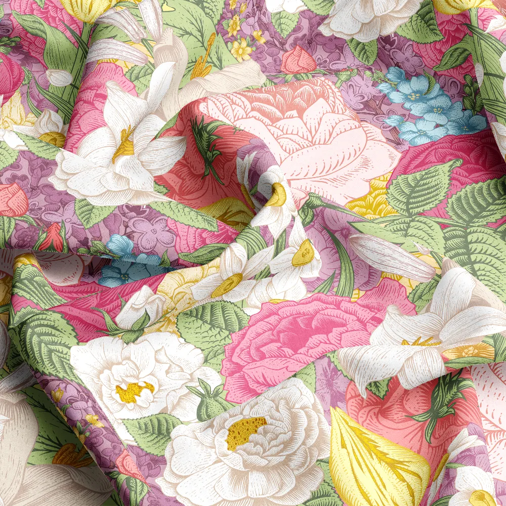Vintage Garden Colorful Flowers – Custom Print Fabrics