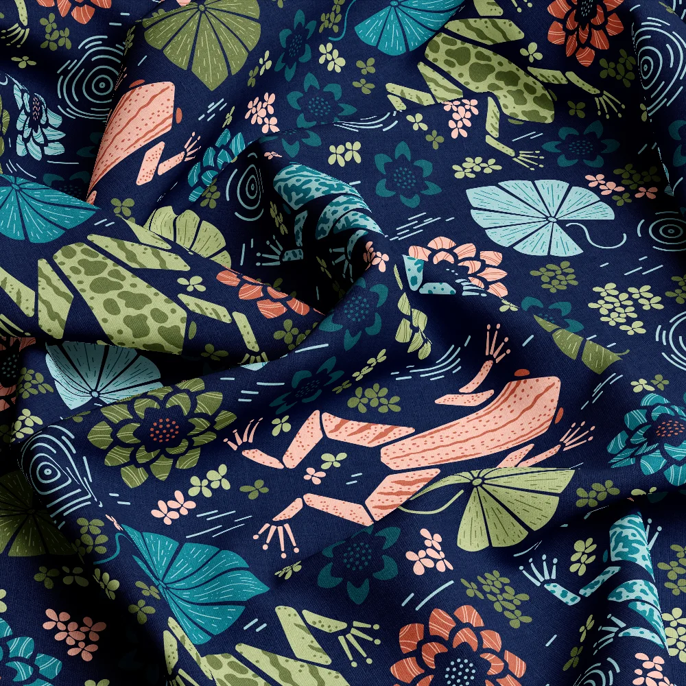 Colorful Pond Marsh Frog Water Lily – Custom Print Fabrics