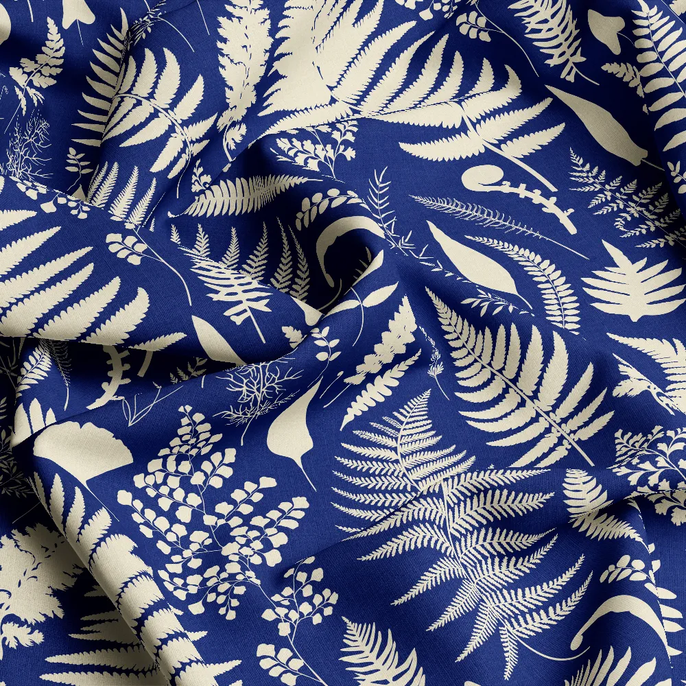 Vintage Blue Ferns Botanical Pattern – Custom Print Fabrics