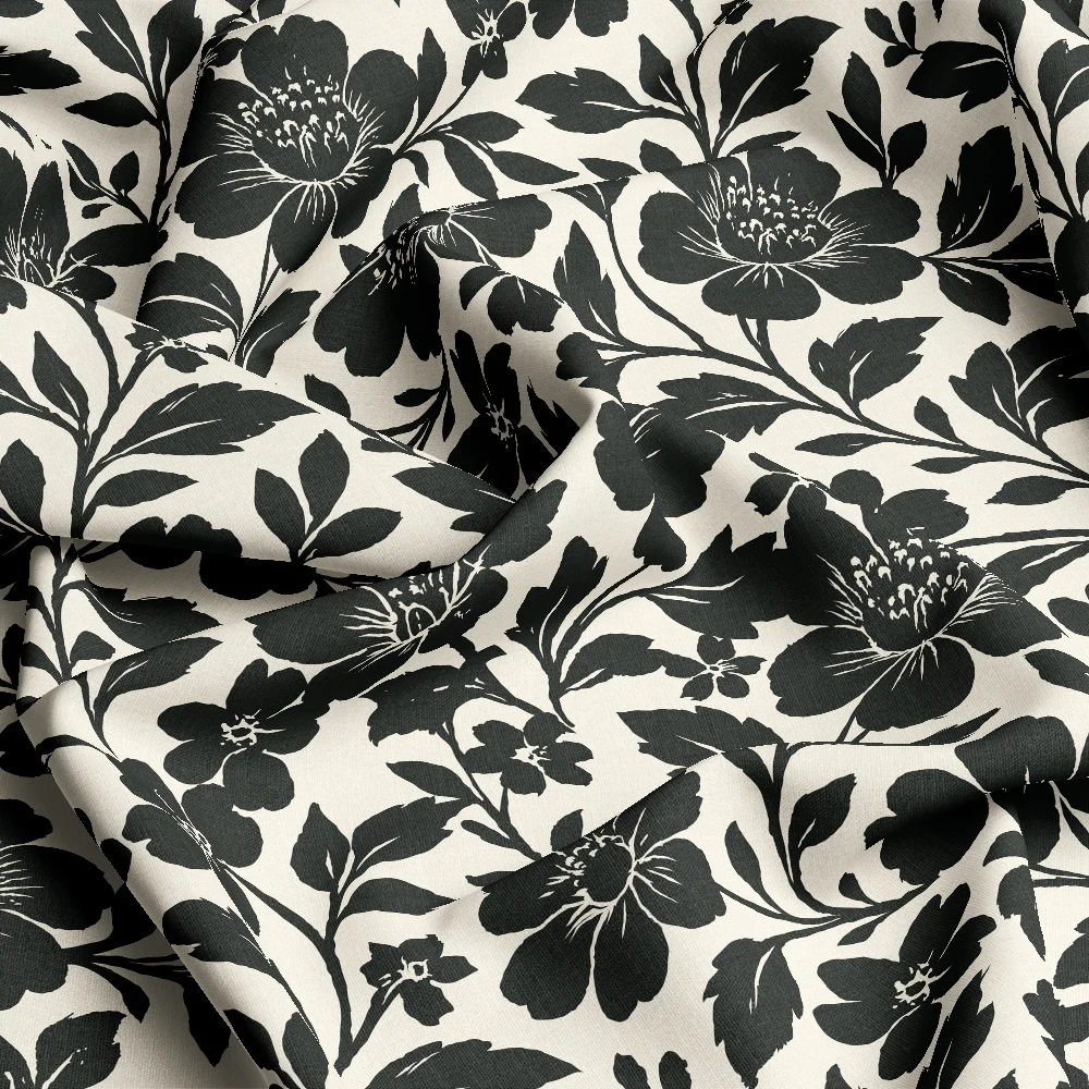 Vintage Elegant Botanical Black Floral– Custom Print Fabrics