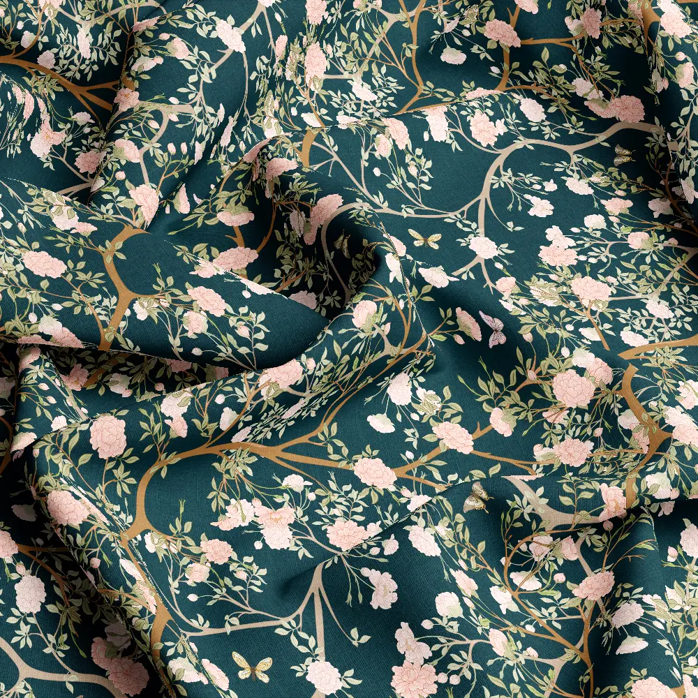 Chinoiserie Blossom Tree & Butterfly – Custom Print Fabrics