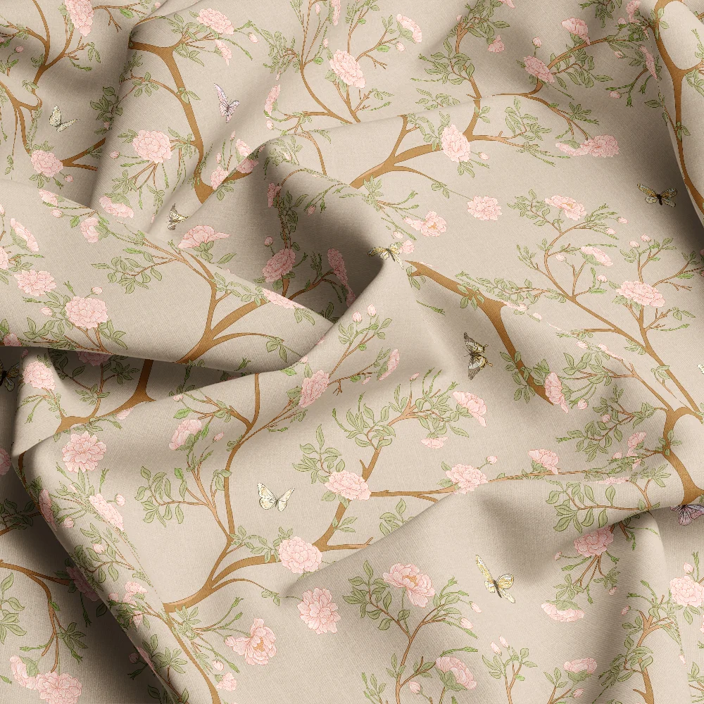 Japandi Chinoiserie Blossom Butterfly – Custom Print Fabrics