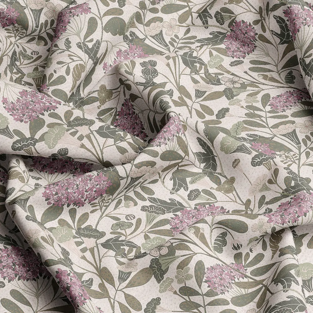 Mauve Flowers and Butterfly Pattern – Custom Print Fabrics