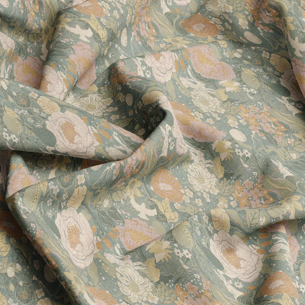 Whimsical Floral Bunny and Bird Pattern–Custom Print Fabrics