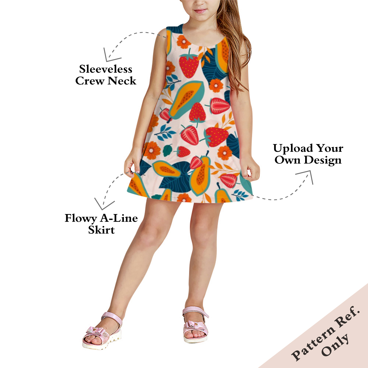Custom Printed Girls' Sleeveless A-Line Dress With Round Neck - China Textile Manufacturer