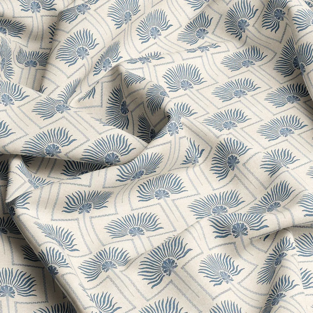 Geometric Blue Botanical Grid Seamless– Custom Print Fabrics