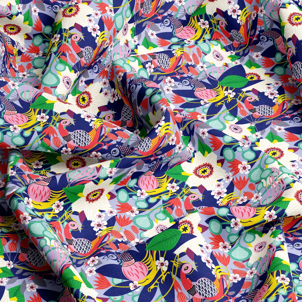Bold Fantasy Jungle Bird Floral Pattern–Custom Print Fabrics