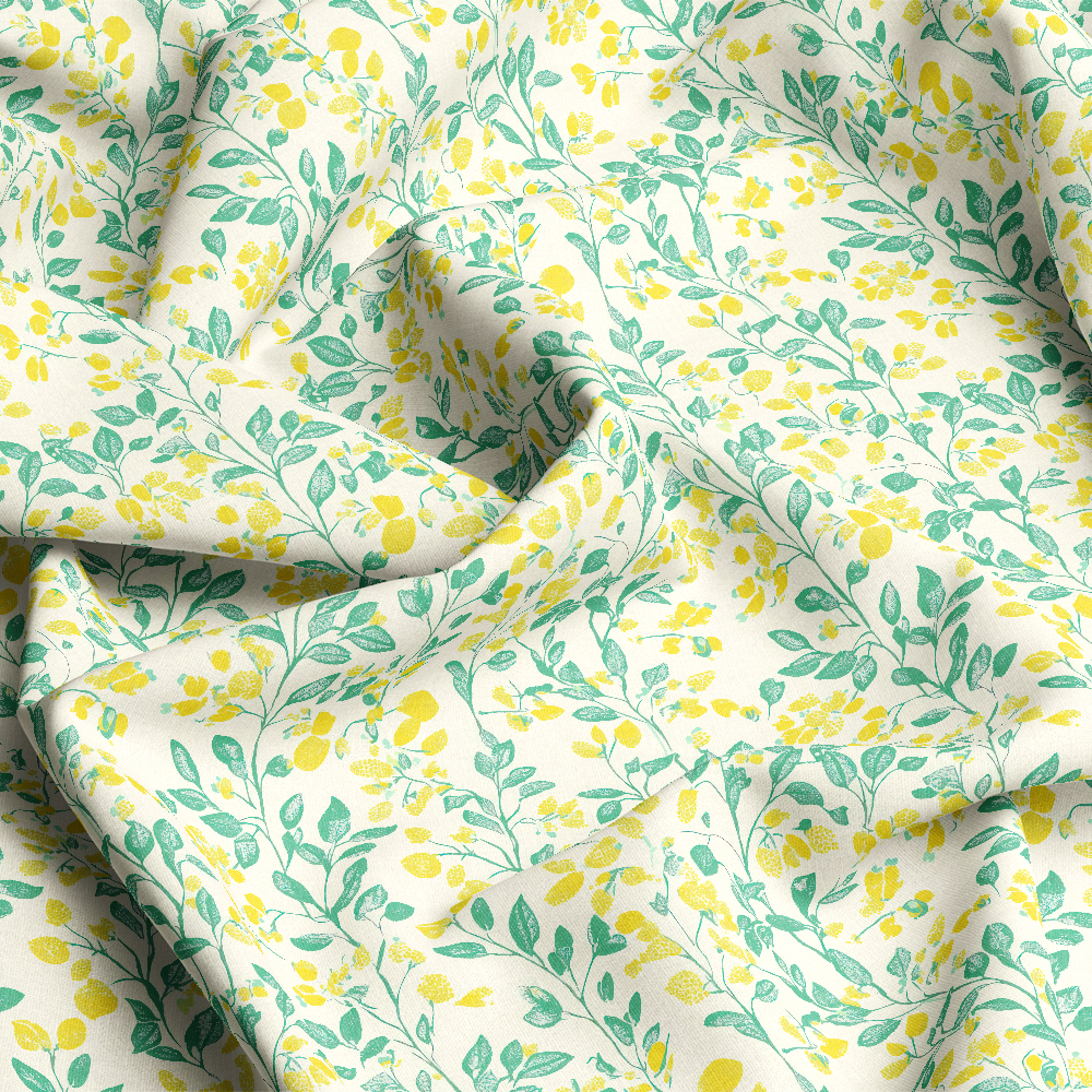 Lemon Yellow & Green Leaf on Cream Background – Custom Print Fabrics