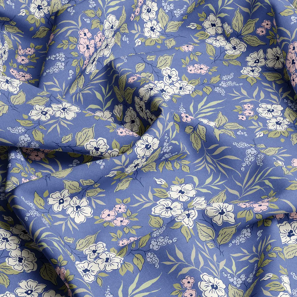 Pastel Blue Botanical Wildflower – Custom Print Fabrics