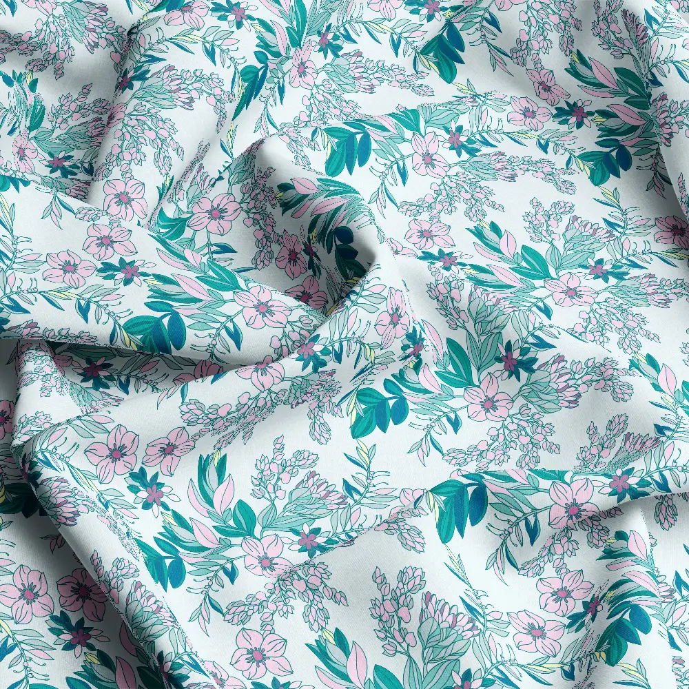 Fresh Pastel Pink and Green Floral – Custom Print Fabrics