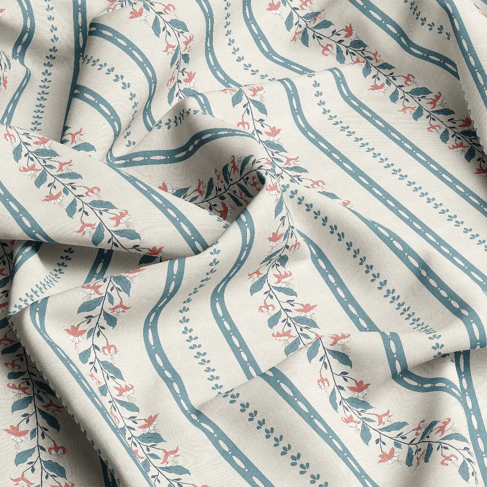 Vintage Blue Stripe and Pink Lily – Custom Print Fabrics