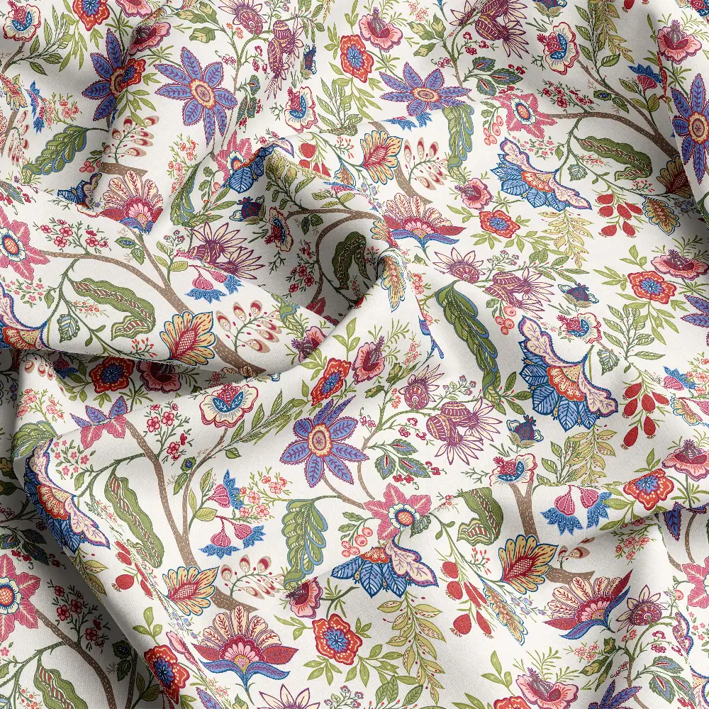 Jacobean Fantasy Floral on Army Green – Custom Print Fabrics
