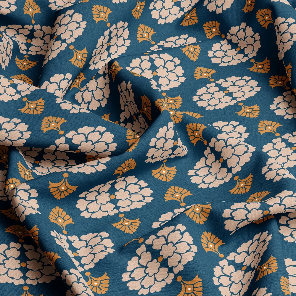Art Nouveau Floral Pattern on Navy Base–Custom Print Fabrics
