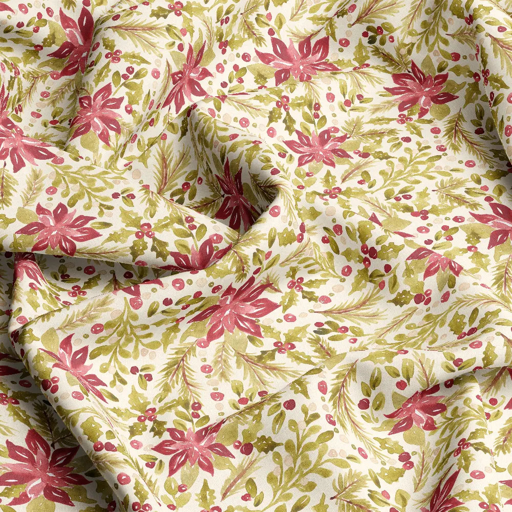 Vintage Watercolor Christmas Floral – Custom Print Fabrics