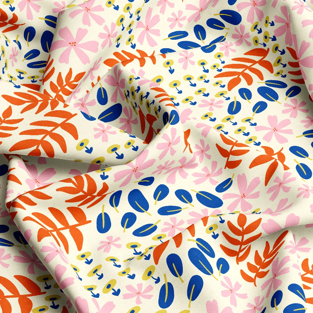 Abstract Floral Pattern on Light Base – Custom Print Fabrics