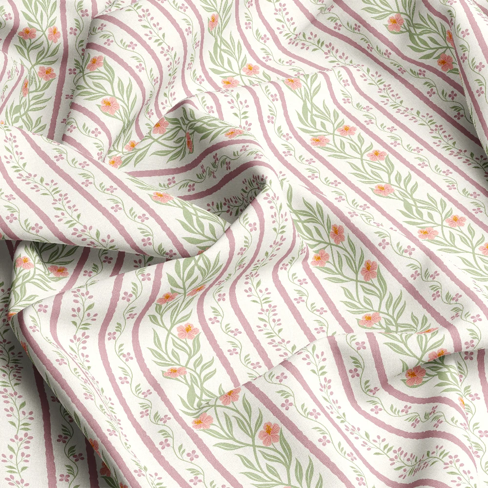 Pastel Botanical Wavy Stripes Floral– Custom Print Fabrics