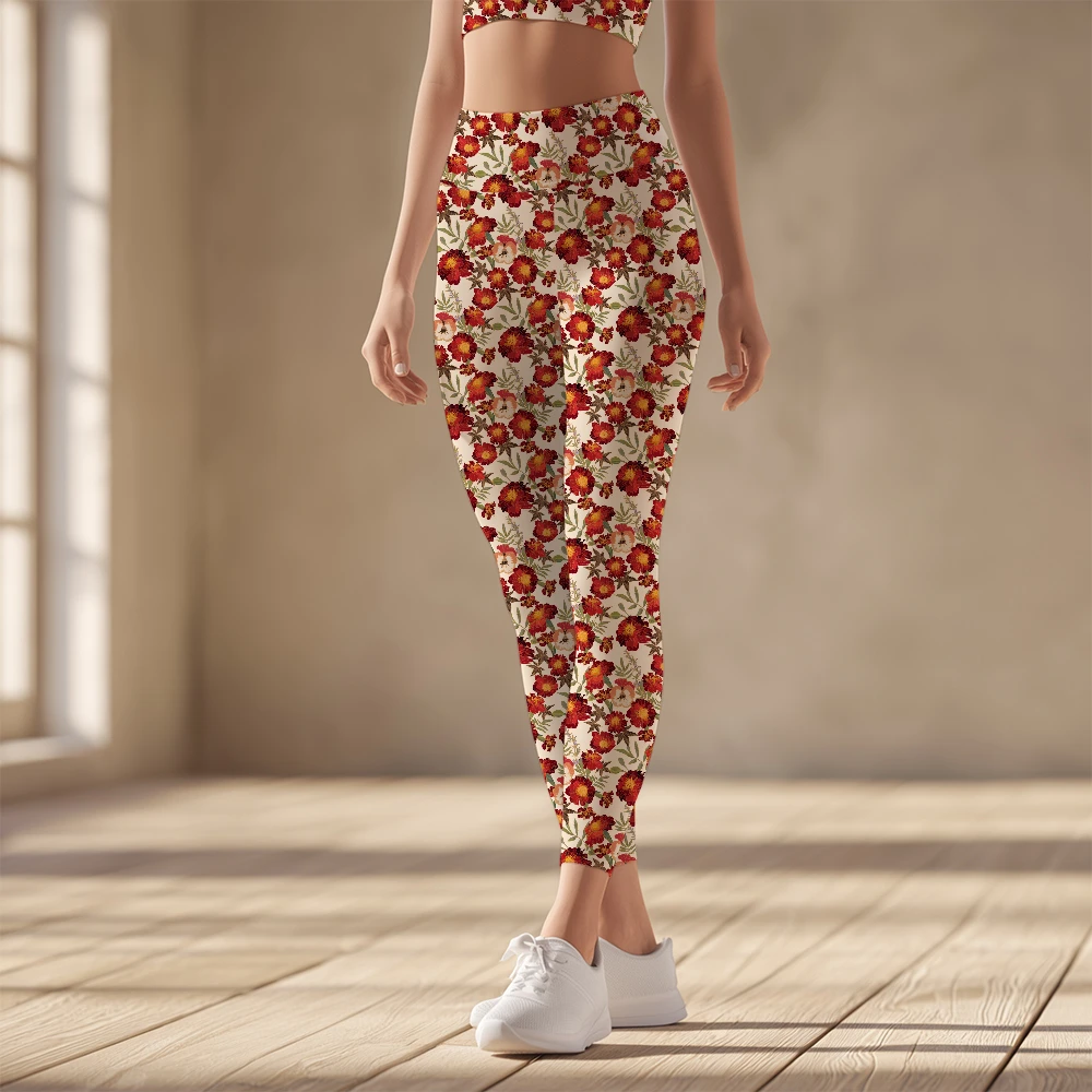 Women's Yoga Leggings – Vintage Cream Pansies Marigolds