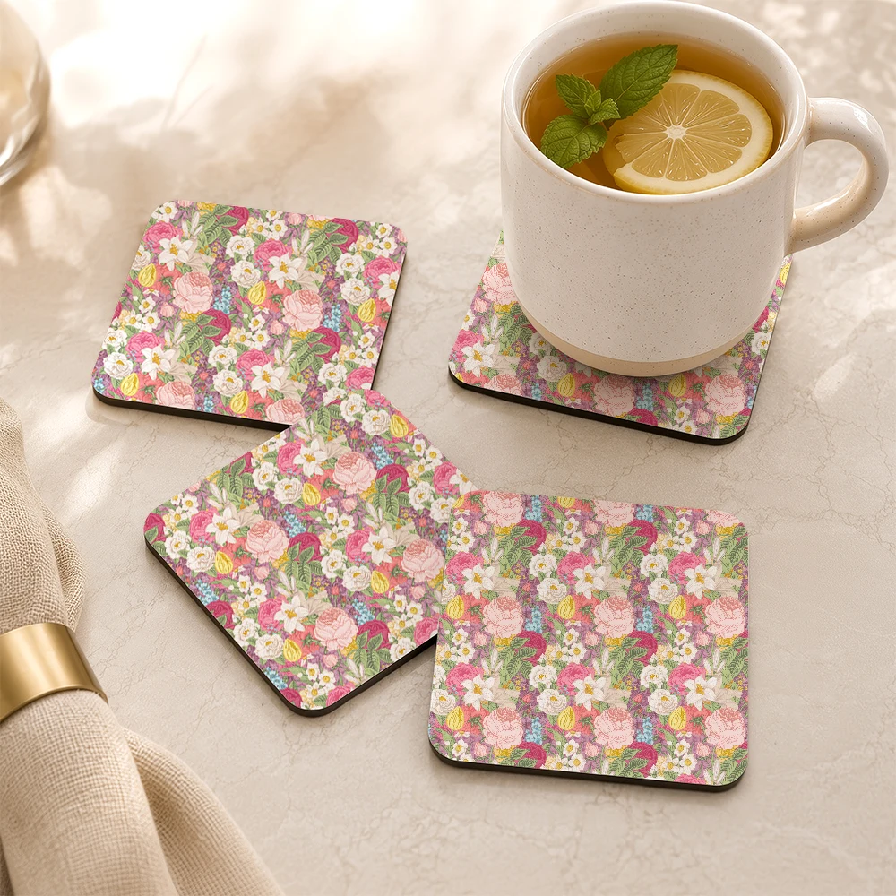 PU Leather Coaster – Vintage Garden Colorful Flowers