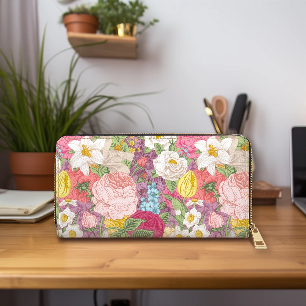 Zipper Long Clutch Wallet – Vintage Garden Colorful Flowers