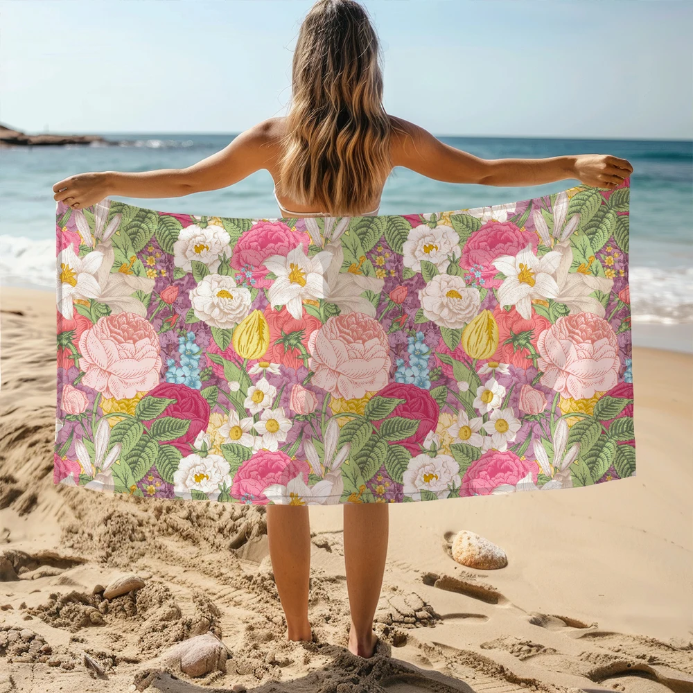 Beach Towel – Vintage Garden Colorful Flowers