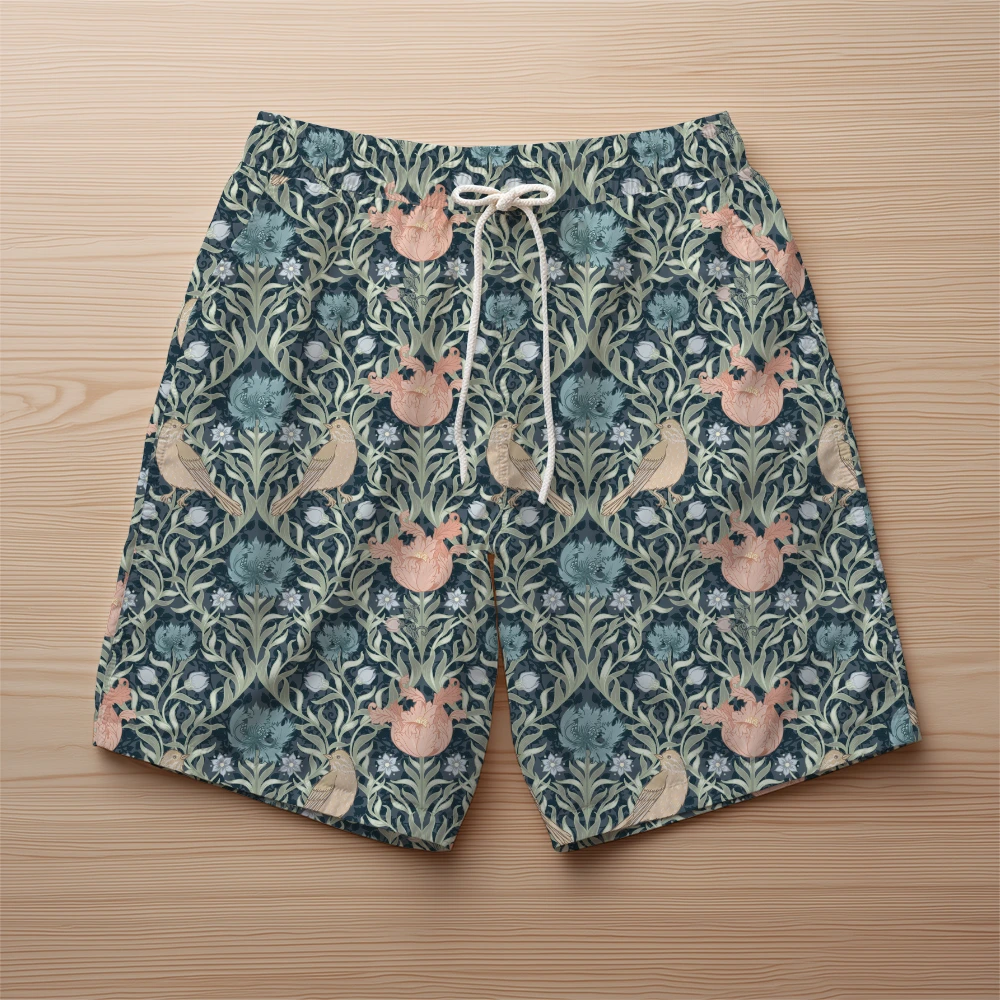 Beach Shorts – William Morris Style Birds and Floral