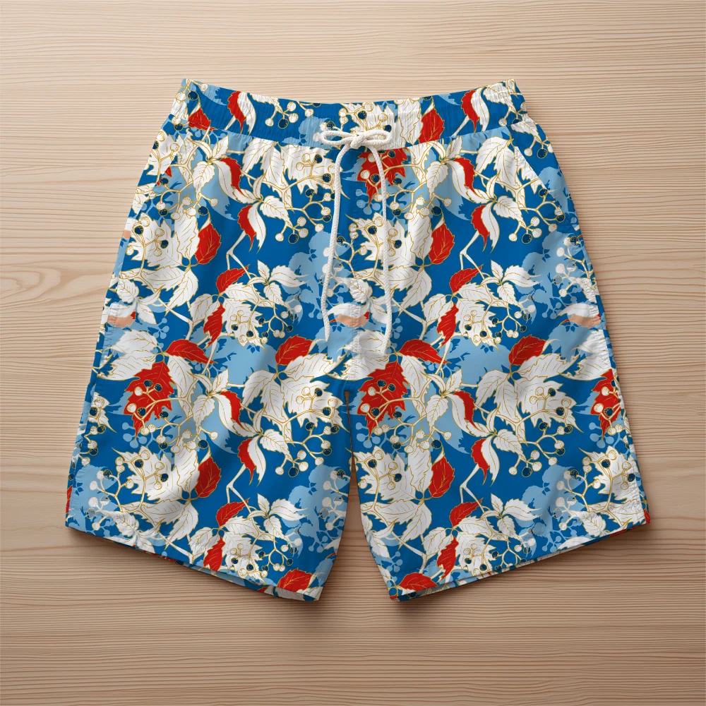 Beach Shorts – Vibrant Blue Floral Ivy Seamless