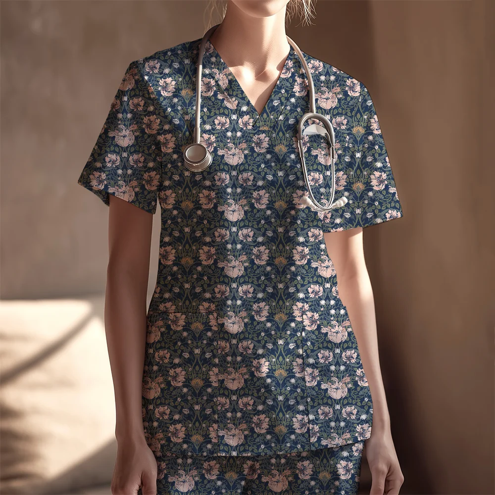 Women's Nurse Scrubs Set – Arts and Crafts Vintage Floral Pattern