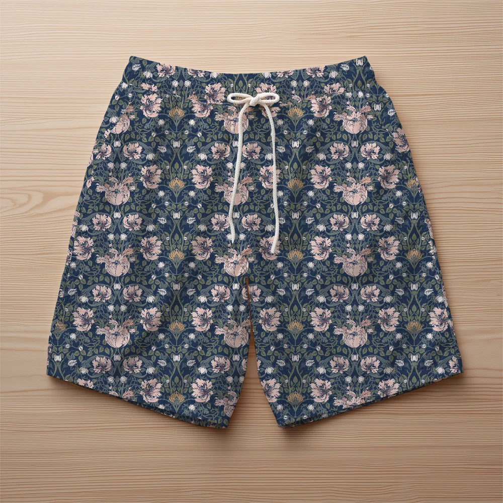 Beach Shorts – Arts and Crafts Vintage Floral Pattern