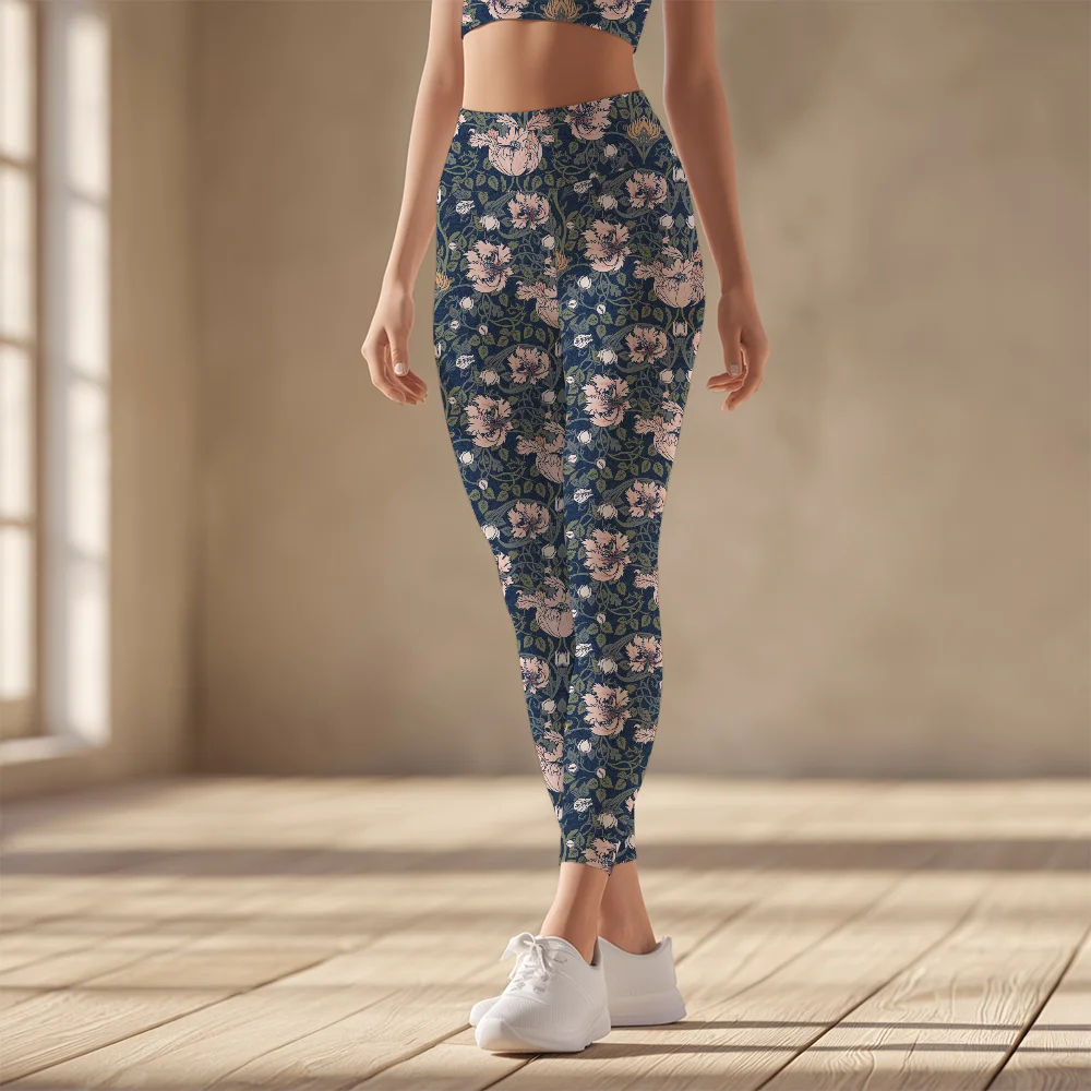 Women's Yoga Leggings – Arts and Crafts Vintage Floral Pattern