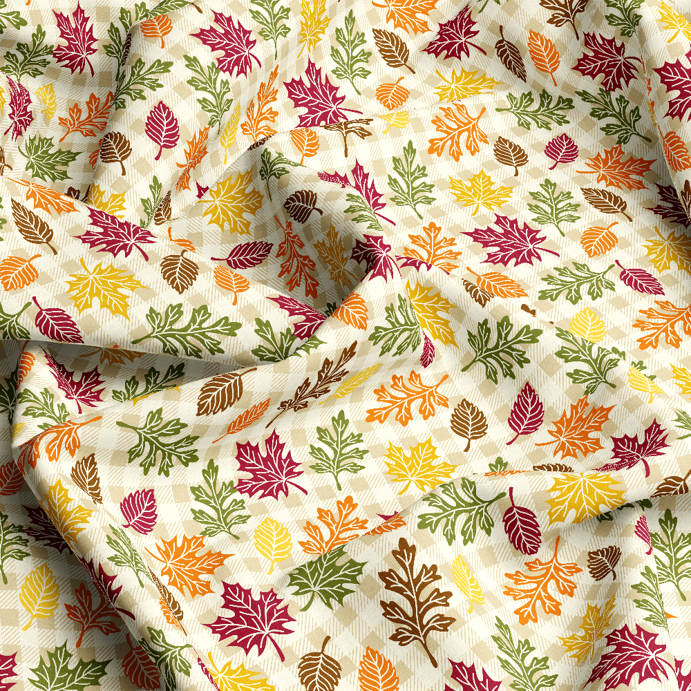 Autumn Plaid & Scattered Fall Leaves – Custom Print Fabrics