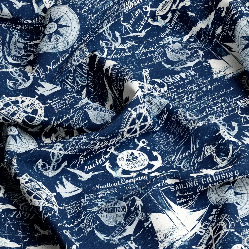 Vintage Nautical Compass Sailboat Pattern – Custom Print Fabrics