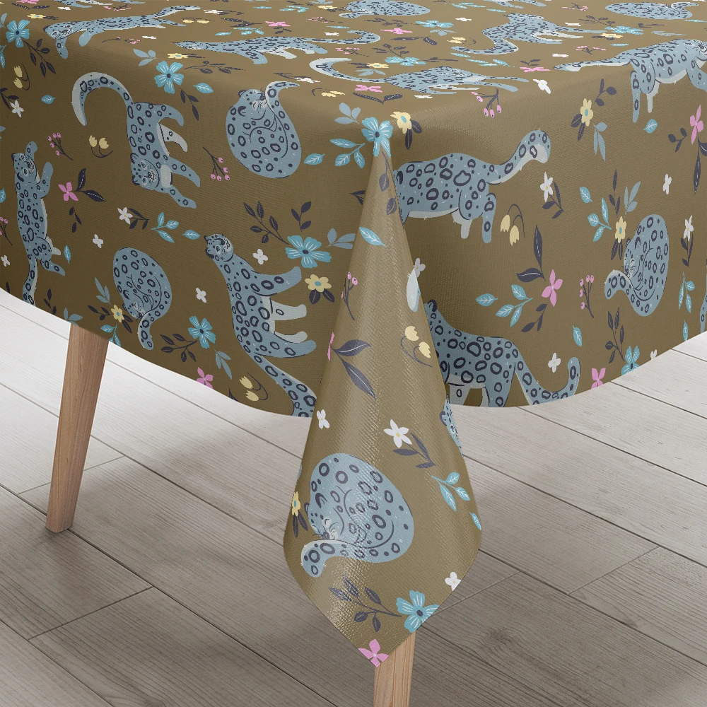 Tablecloth – Snow Leopards & Botanical Flowers