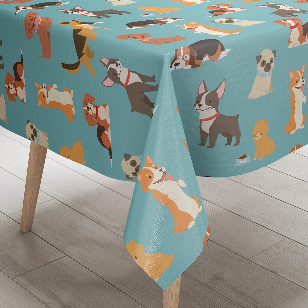 Tablecloth – Playful Dog Breeds & Puppies Vector