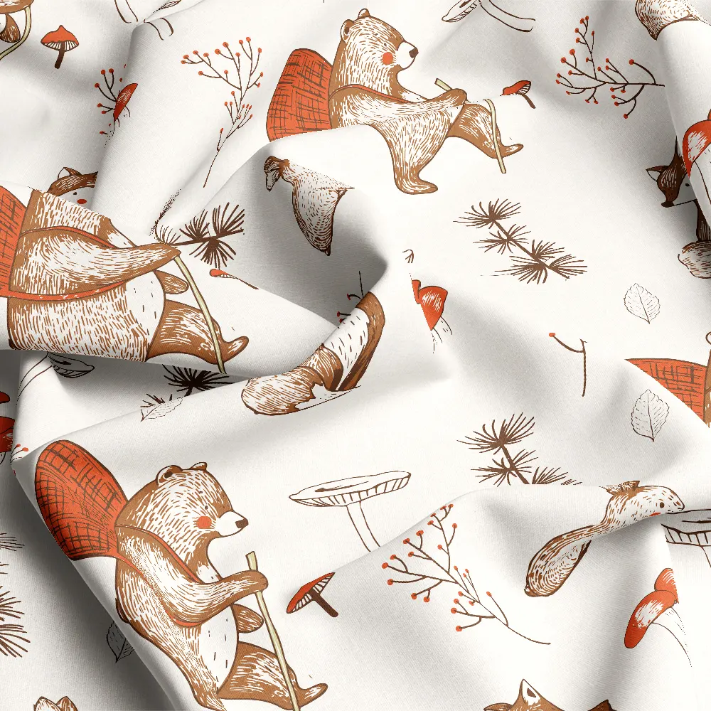 Vintage Woodland Hiking Animals Pattern – Custom Print Fabrics