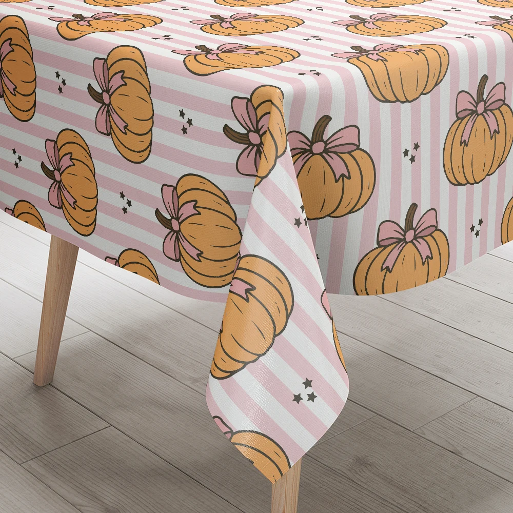 Tablecloth – Coquette Bow Pumpkins & Pink Stripes